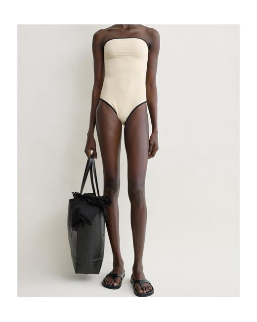 Totême Natural Contrasting-Trim Strapless Swimsuit