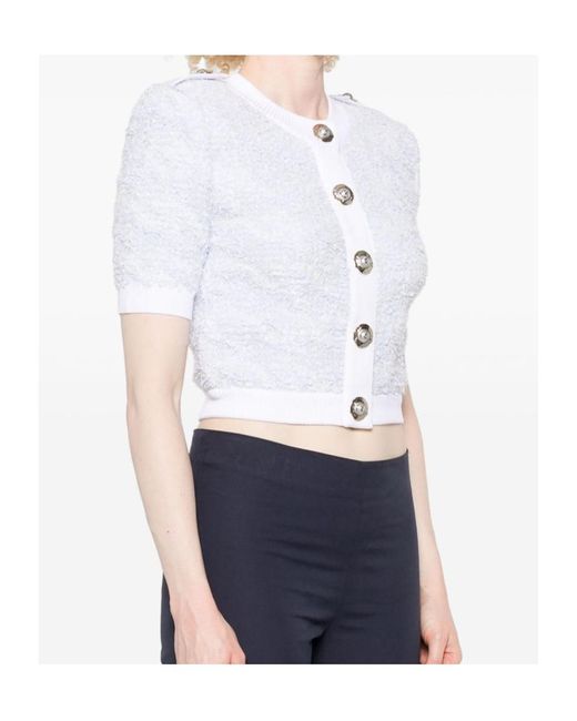 Balmain White Short-Sleeve Tweed Cardigan