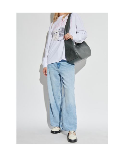 Ganni White Animal Print Long Sleeve T-Shirt