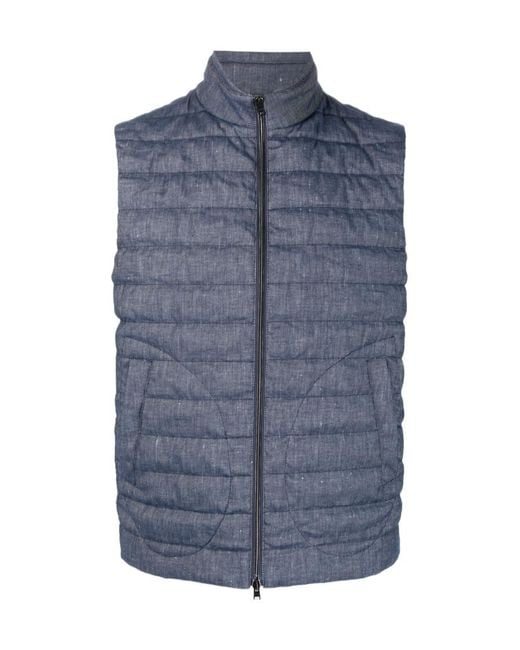 Herno Blue Quilted Denim Gilet for men