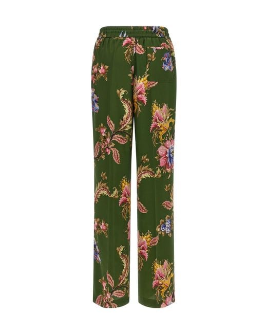Etro Green Floral Print Trousers