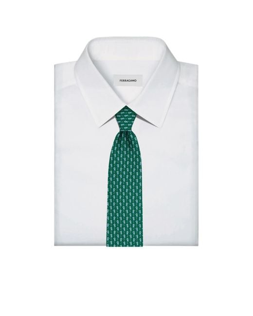 Ferragamo Green Seahorse Print Silk Tie for men