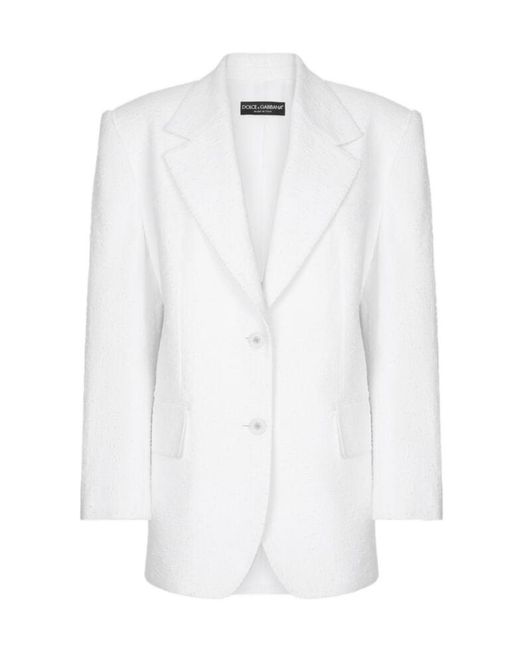 Dolce & Gabbana White Single-Breasted Raschel Tweed Jacket