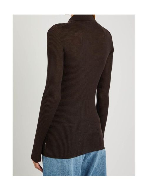 Moncler Brown Ribbed Wool Polo Top