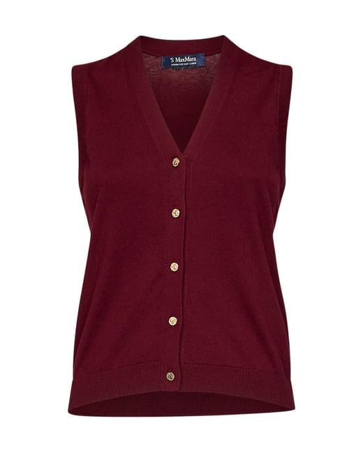 Max Mara Purple Buttoned V-Neck Knitted Top