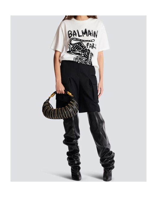 Balmain White Short-Sleeved T-Shirt With Leopard Print