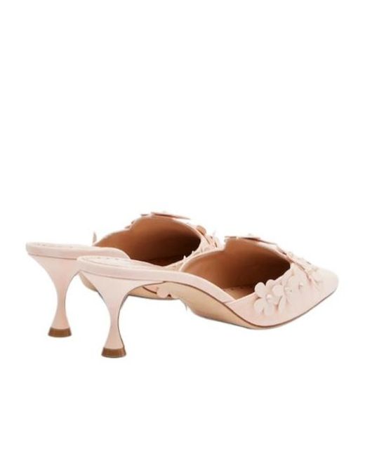Manolo Blahnik Pink Floral-Appliqué Suede Mules