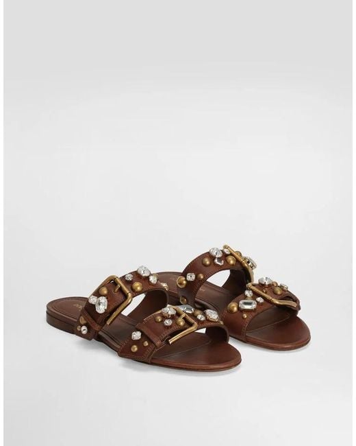 Dolce & Gabbana Brown Embellished Flat Slippers