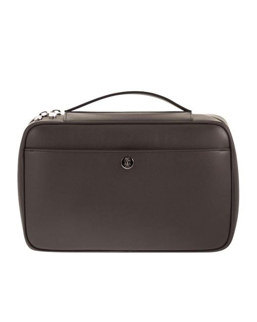 Brunello Cucinelli Black Logo Leather Wash Bag for men