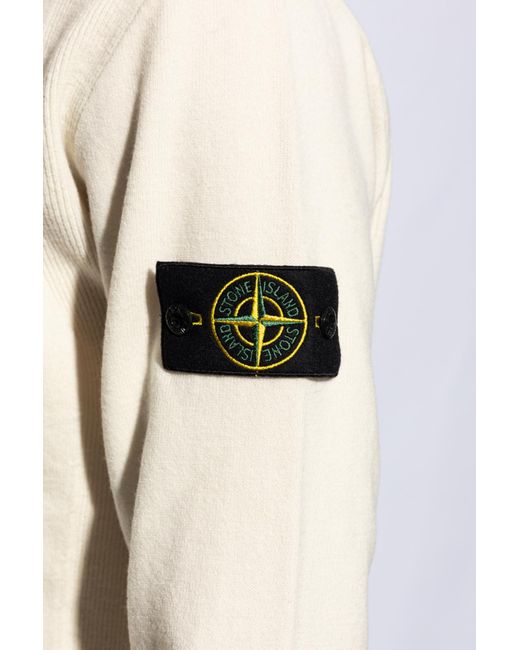 Stone Island White Compass Patch Crewneck Jumper for men