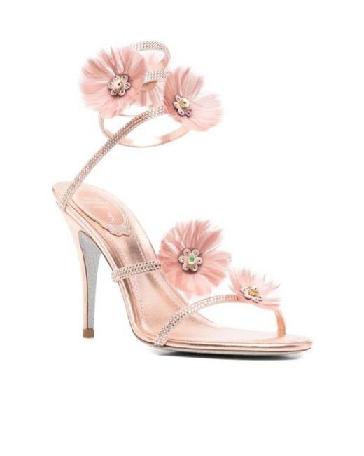 Rene Caovilla Pink René Caovilla Floral Embellished Heeled Sandals