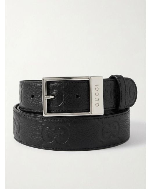 Gucci Black Monogrammed Embossed Belts for men