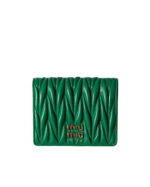 Miu Miu Green Small Matelassé Nappa Leather Wallet