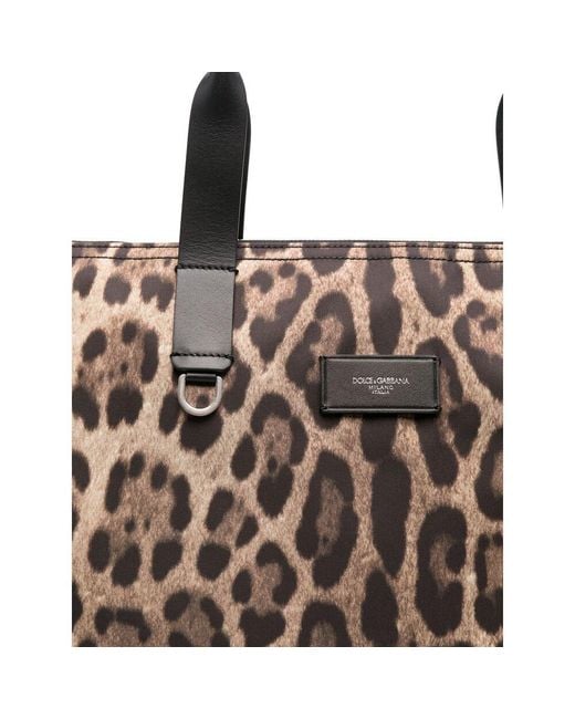 Dolce & Gabbana Brown Leopard Printed Tote Bag for men