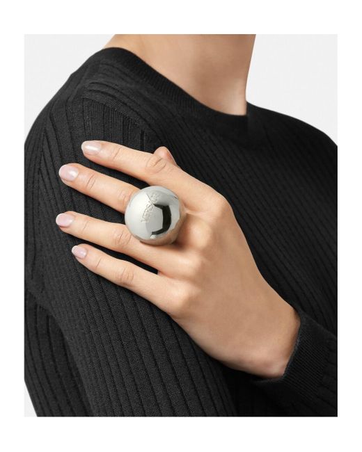 Versace White Sphere Logo-Engraved Polished Finish Ring
