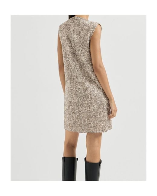 Brunello Cucinelli Gray Dazzling Craquelé Embroidery Dress