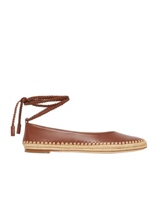 Max Mara Brown Braided-Trim Leather Ballet Flats