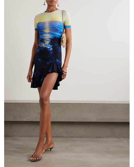 Rabanne Blue Rabanne Sunset-Printed Second-Skin Jersey Mini Dress