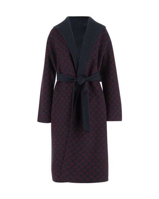 Gucci Blue Reversible Gg Straight Hem Coat