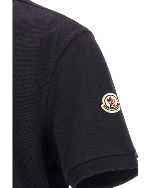 Moncler Blue Quater-Zip Short-Sleeve Polo Shirt for men