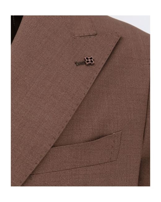 Tagliatore Brown Double-Breasted Peak-Lapel Suit for men