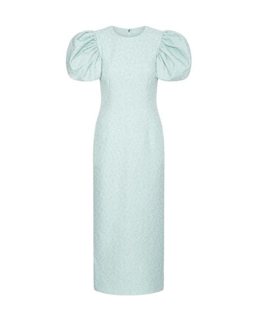 ROTATE BIRGER CHRISTENSEN Blue Embossed Puff-Sleeve Dress
