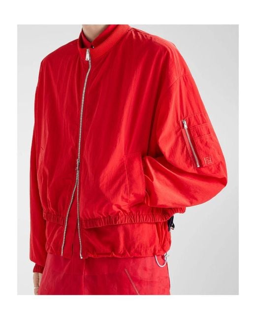 Fendi Red Double-Layer Zipped Bomber Jacket for men