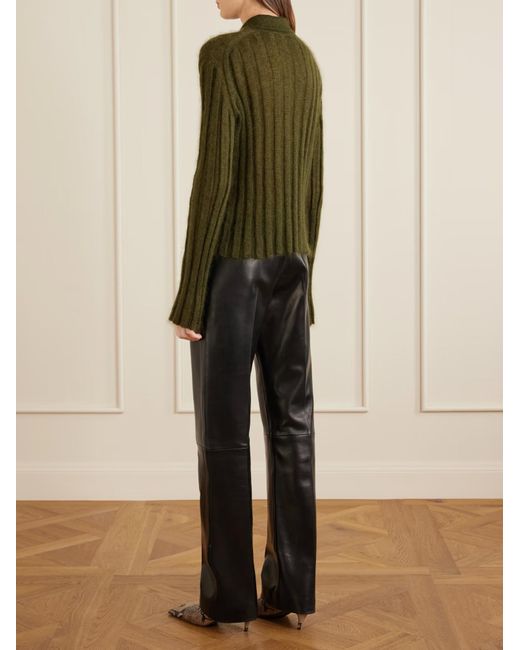 Khaite Green Meadow Ribbed Knit Cardigan