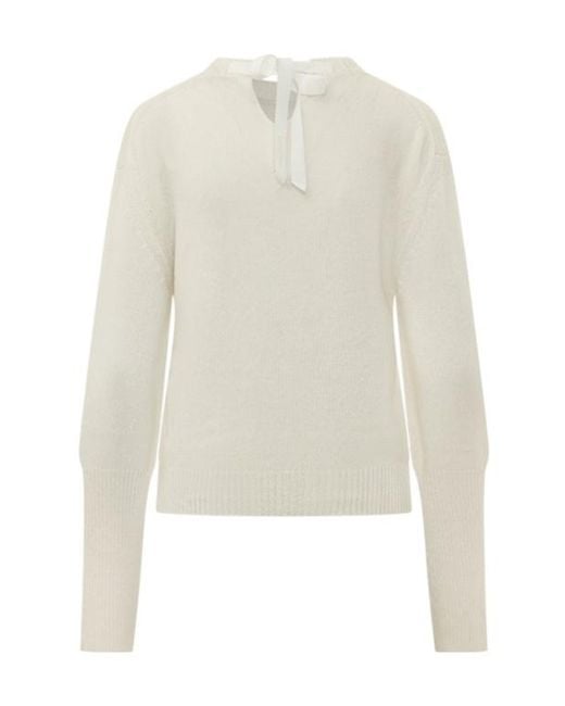 Lanvin White Knot-Detail Back-Tie Sweater