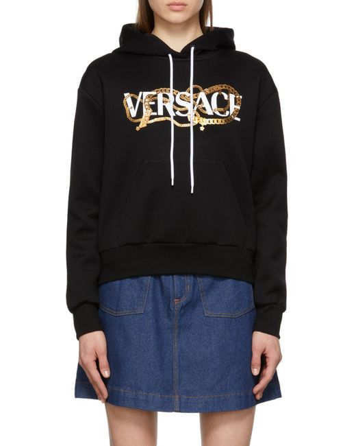 Versace Black Logo Print Drawstring Hoodie