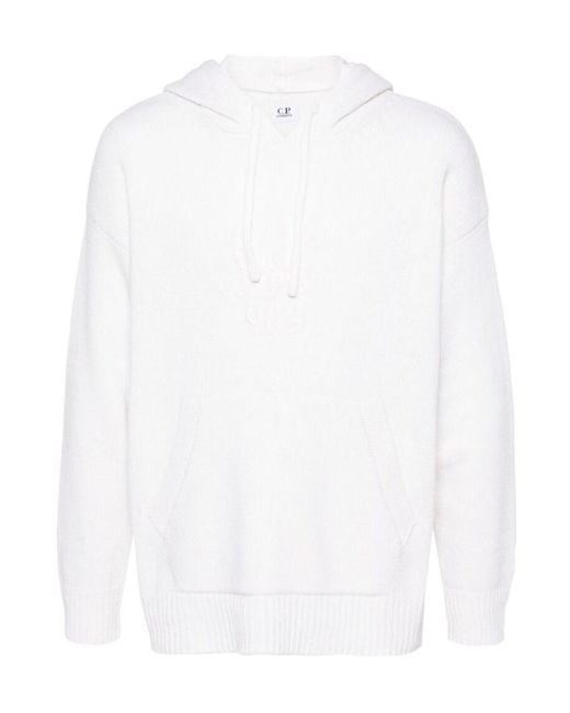 C P Company White Logo-Embroidered Knitted Hoodie for men