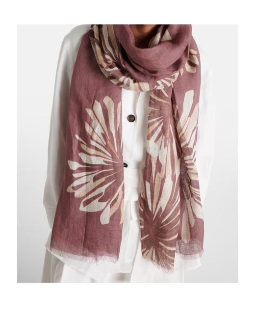 Brunello Cucinelli Purple Floral Pattern Scarf