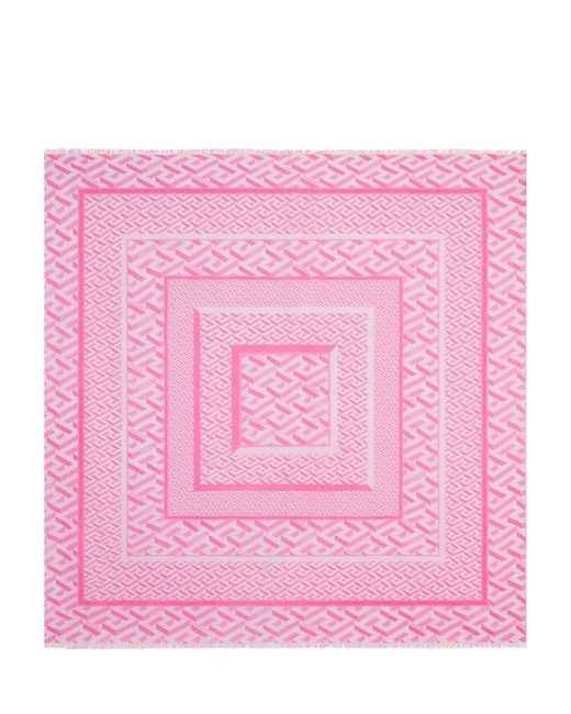 Versace Pink Printed Raw-Cut Edge Scarf