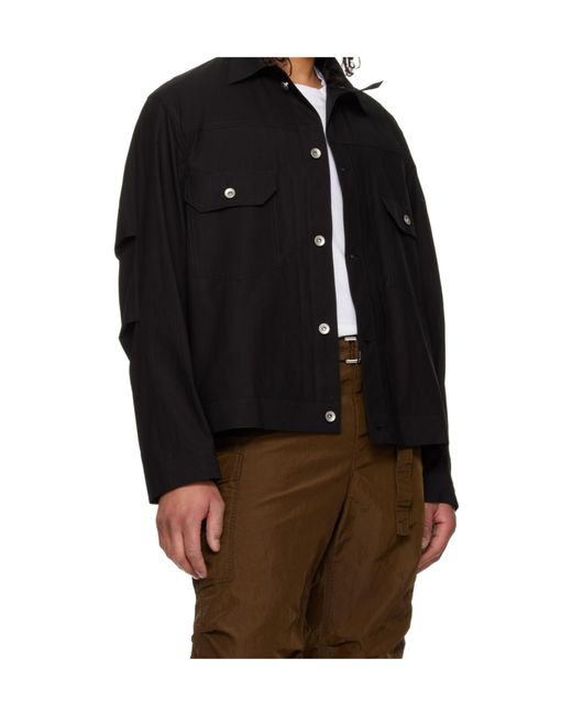 Sacai Black Button-Up High Neck Jacket for men
