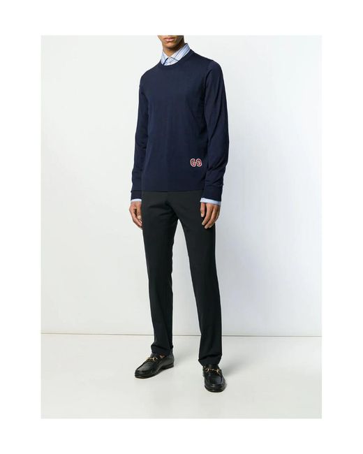 Gucci Blue Gg Logo Patch Jumper for men
