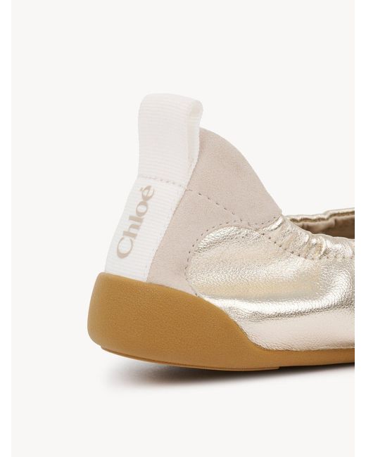 Chloé White Chloé Ruched Lace-Up Flat Shoes
