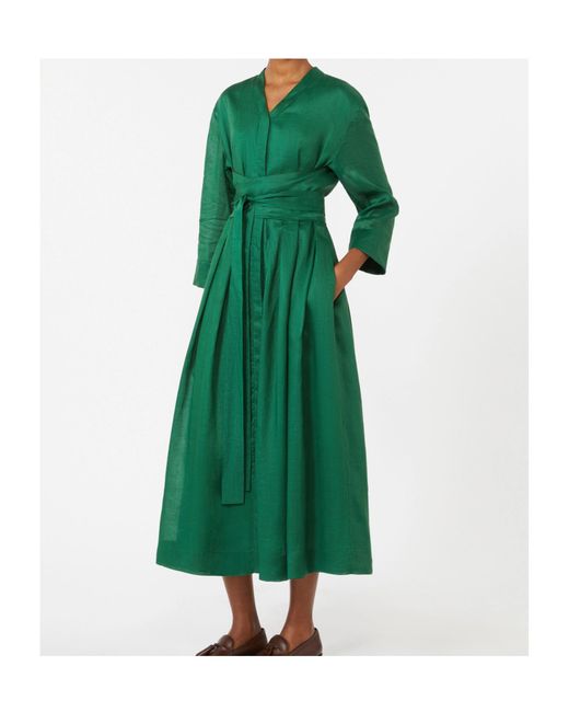 Max Mara Green Ramie Midi Shirt Dress