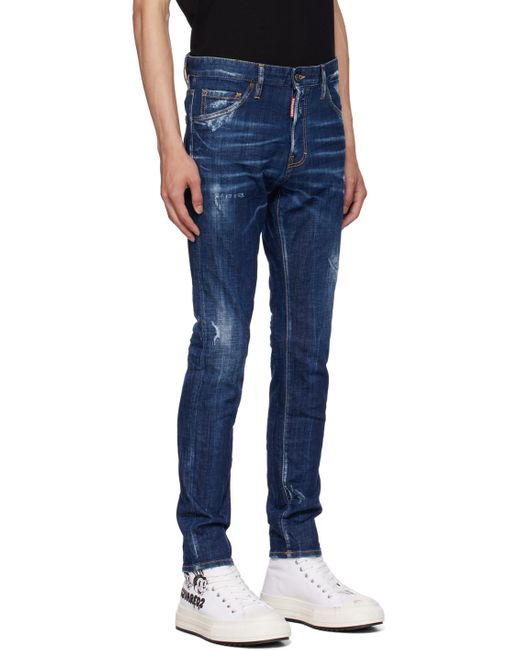 DSquared² Blue Mid-Rise Distressed Slim-Fit Jeans for men