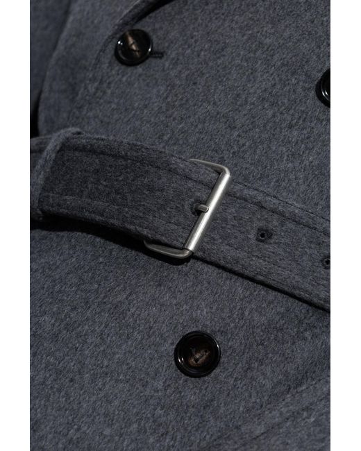 Bottega Veneta Blue Belted Double Breasted Coat for men