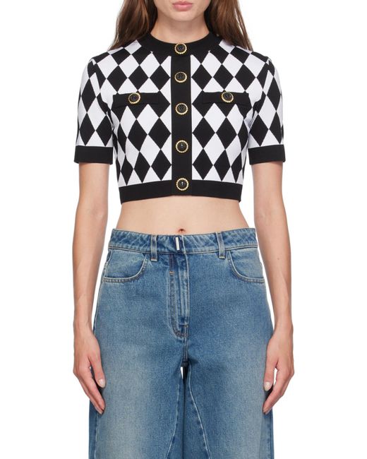 Balmain Black Buttoned Diamond Crop Top
