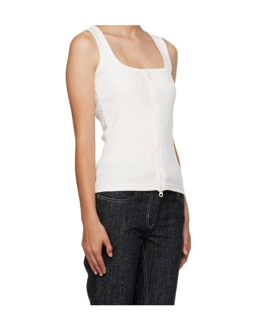 Courreges White Ribbed-Knit Zip-Up Tank Top
