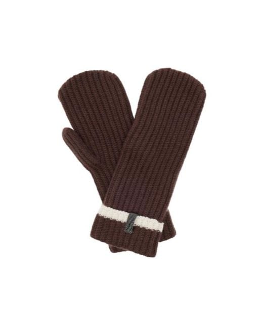 Brunello Cucinelli Brown Monili-Striped Gloves