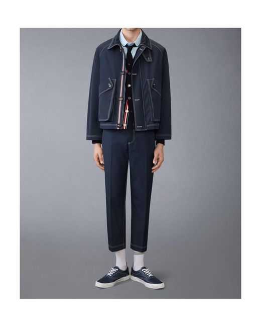 Thom Browne Blue Contrast-Stitching Raglan Jacket for men