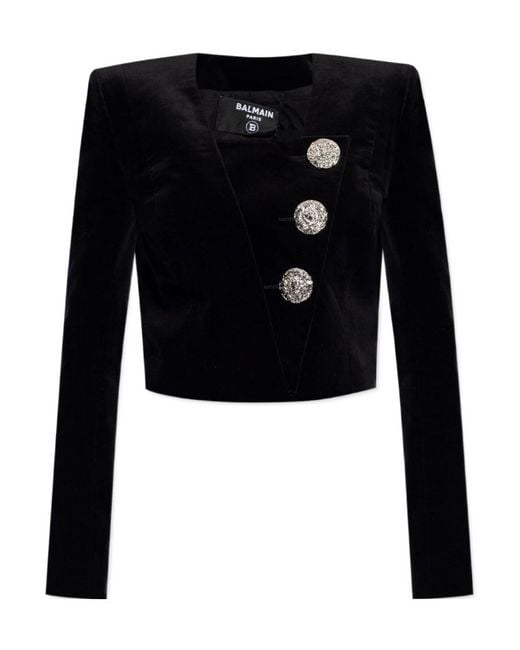 Balmain Women's Black Buttoned Cropped Jacket