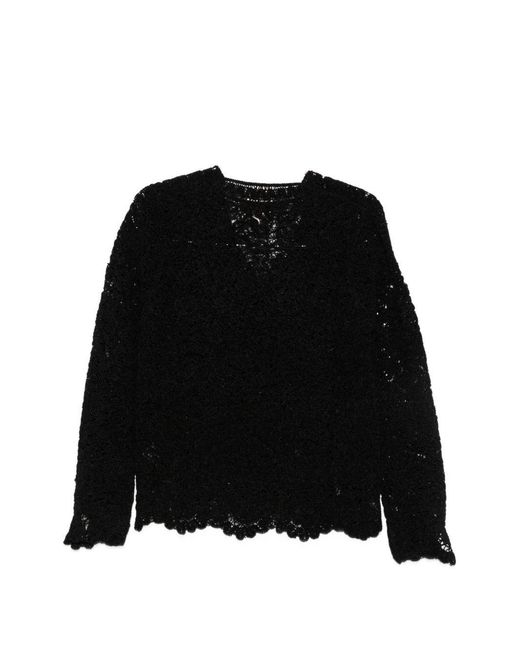 Semicouture Black Lace V-Neck Knit