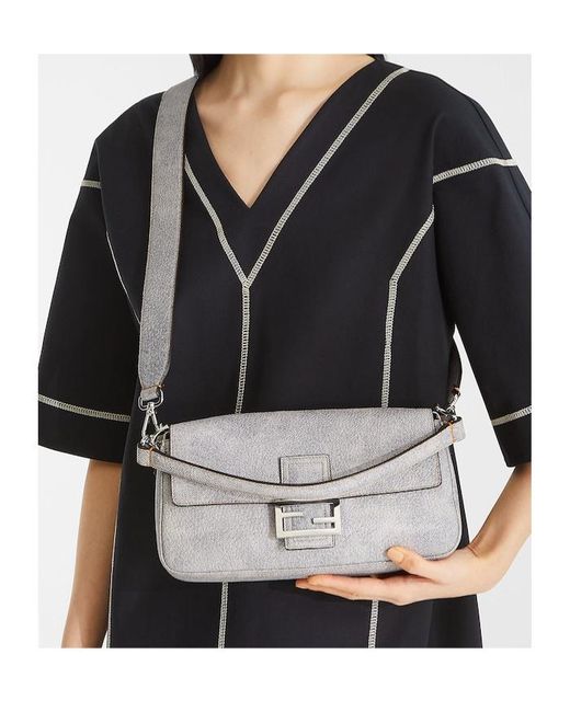 Fendi White Leather Bag With A Faded Denim Effect