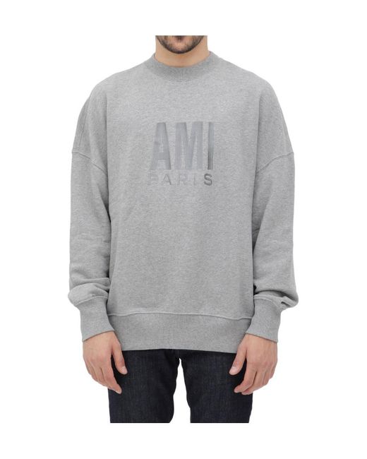 AMI Gray Logo-Embroidered Oversize Sweatshirt for men