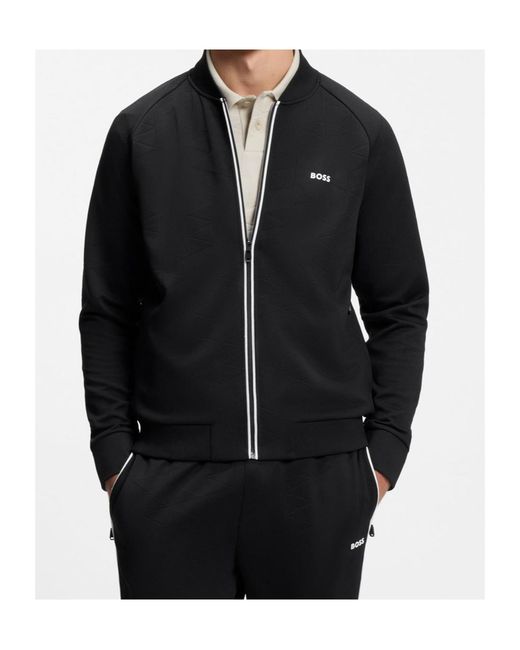 Boss Black Triangle-Jacquard Zip-Up Sweatshirt With Rubberised Logo for men