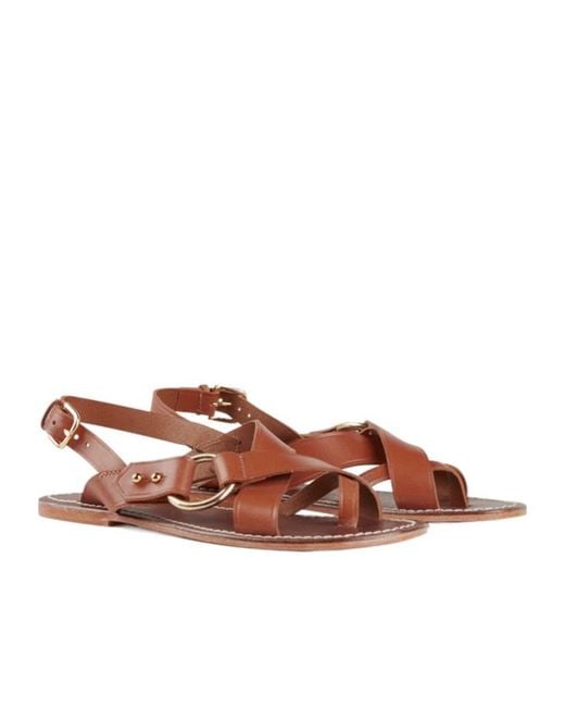 Soeur Brown Round-Headed Flat Sandals