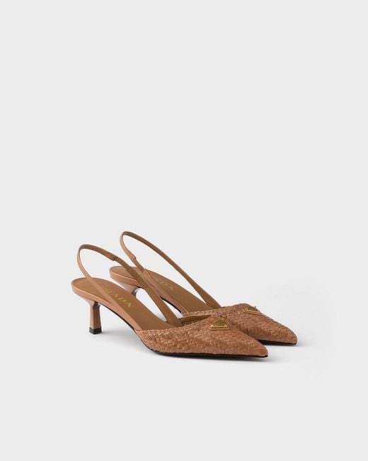 Prada Brown Woven Slingback Pumps